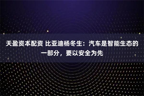 天盈资本配资 比亚迪杨冬生：汽车是智能生态的一部分，要以安全为先