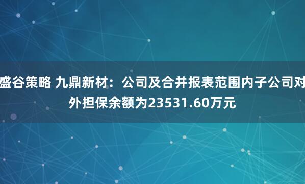 盛谷策略 九鼎新材：公司及合并报表范围内子公司对外担保余额为23531.60万元